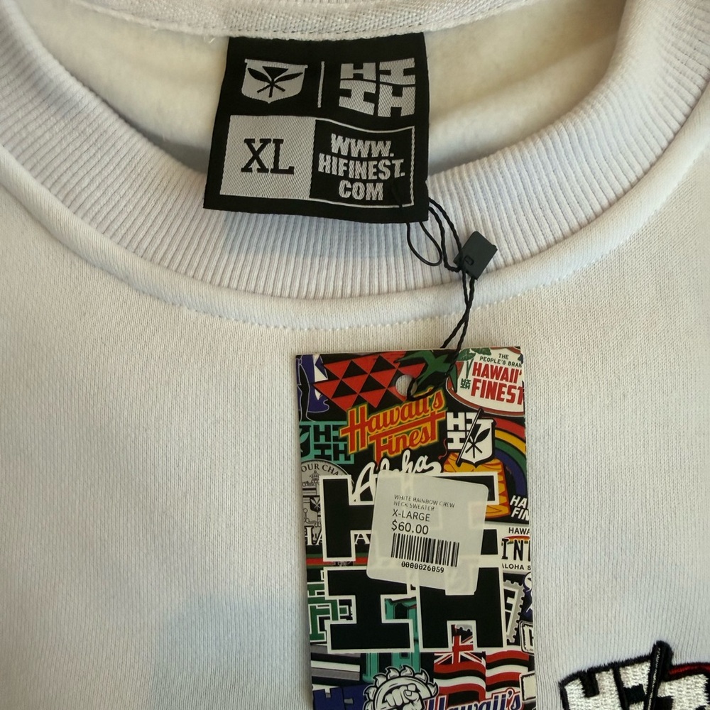 Hawaii's Finest White Sweatshirt with Rainbow Logo